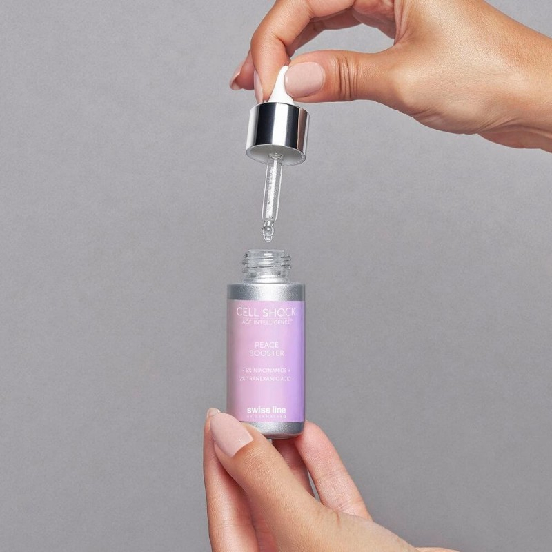 Booster chống kích ứng đỏ da và làm dịu da tức thời Swissline Cell Shock Age Intelligence Peace Booster 5% Niacinamide + 2% Tranexamic acid